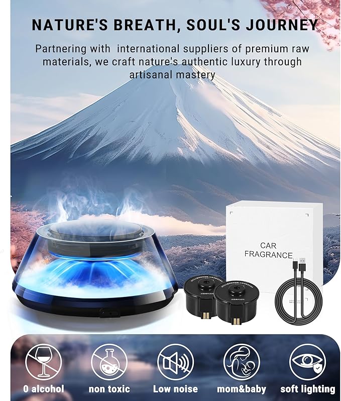 Upgraded Smart Car Air Freshener Car Diffuser Fuji Cologne &amp Pine Forest 5 Mode Ambient Light &amp Mist Fragrance with Auto On/Off Intensity Adjustable Mist for 6 Months C01 Automotive Diffuser