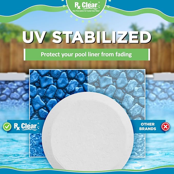 Rx Clear 1 Inch Chlorine Tabs | 50 Pounds | Use Tablets as Bactericide Algaecide &amp Disinfectant in Swimming Pools | Stabilized Long Lasting Slow Dissolving &amp UV Protected
