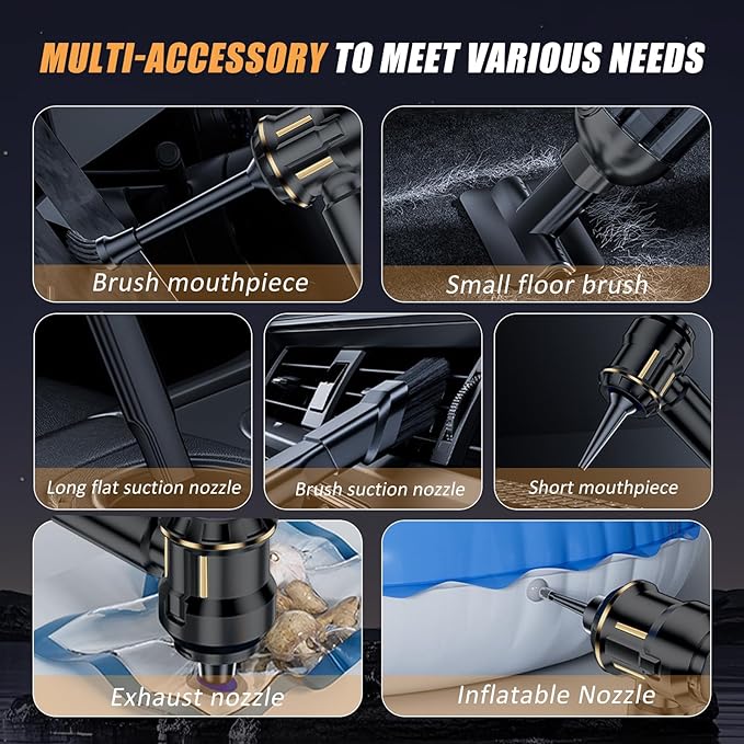 Handheld Car Vacuum Cordless Mini Vacuum Cleaner Rechargeable 16000Pa Hand Held Vacuum Cleaner Portable Small Vacuum with Multi-Nozzles Dust Duster for Car Home Office Pet (Black Gold)