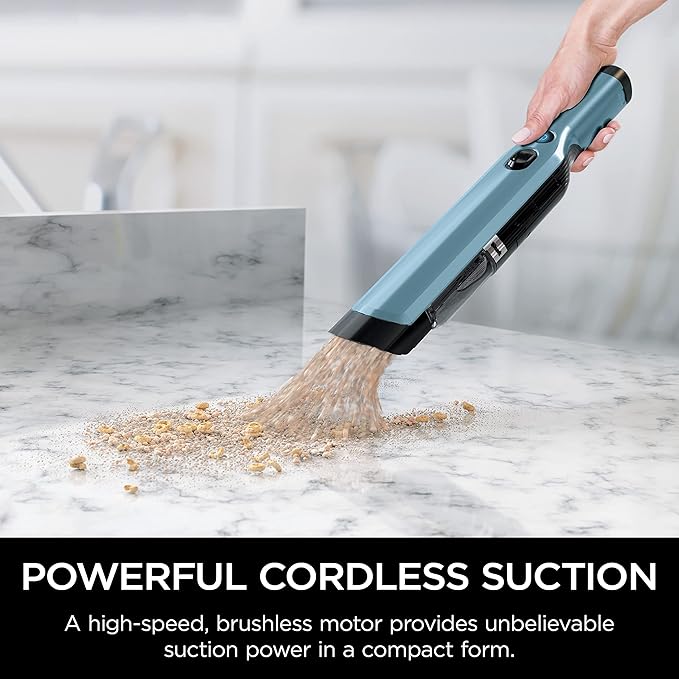 Shark WV201BLBRN WANDVAC Cordless Hand Vac Lightweight and Portable at 1.4 lbs. with Powerful Suction Charging Dock One-Touch Empty for Car &amp Home Cove Blue