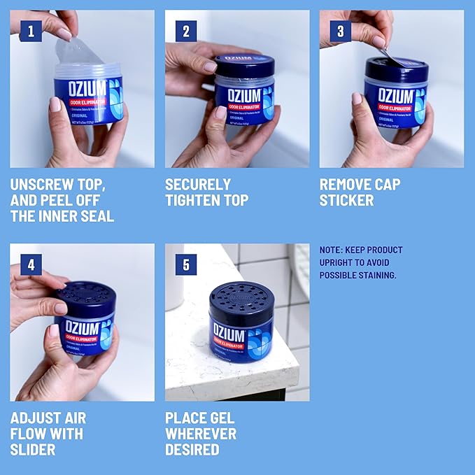 Ozium 4.5 Oz. Odor Eliminating Gel for Homes Cars Offices and More Outdoor Essence 4 Pack