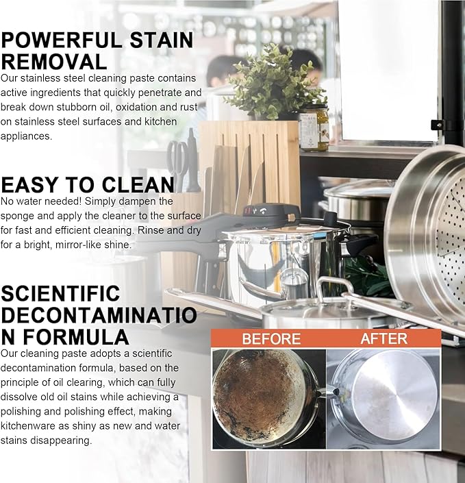 Stainless Steel Cookware Cleaner Set - Removes Stubborn Grease Rust &amp Water Stains For Kitchenware &amp Faucets(2PCS)