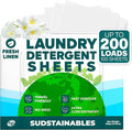 Sudstainables Laundry Detergent Sheets 200 Loads – Dissolvable Laundry Sheet for Washing Machines Compact Alternative to Liquid &amp Powder Detergent Travel-Friendly Soap | Fresh Linen