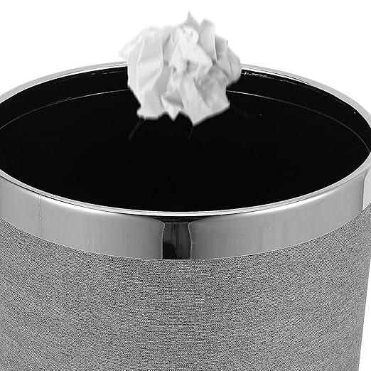 10l Indoor Trash Can Garbage Bin for Bathroom Kitchen Double-Layer Gray Leather Wastebasket Retro Round Home Use Trashcan for Hotel Ktv