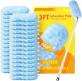 30 Count Heavy Duty Duster Refills with 3 ft Extendable Handle Starter Kit Compatible with Swiffer Disposable Microfiber Feather Dusters for Cleaning Home