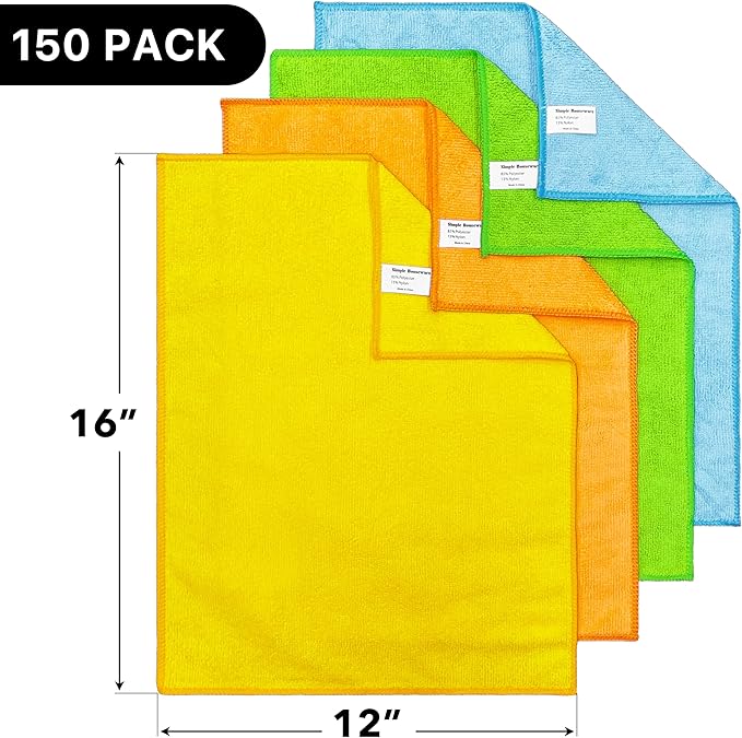 Simple Houseware Microfiber Cleaning Cloth 150 Pack 12 x 16 4 Colors