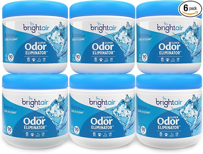 Bright Air 14 oz. Super Odor Eliminator For Medium-Size Spaces Cool &amp Clean Scent Case of 6Air Freshener Natural Essential Oils Lasts Up to 90 Days Each