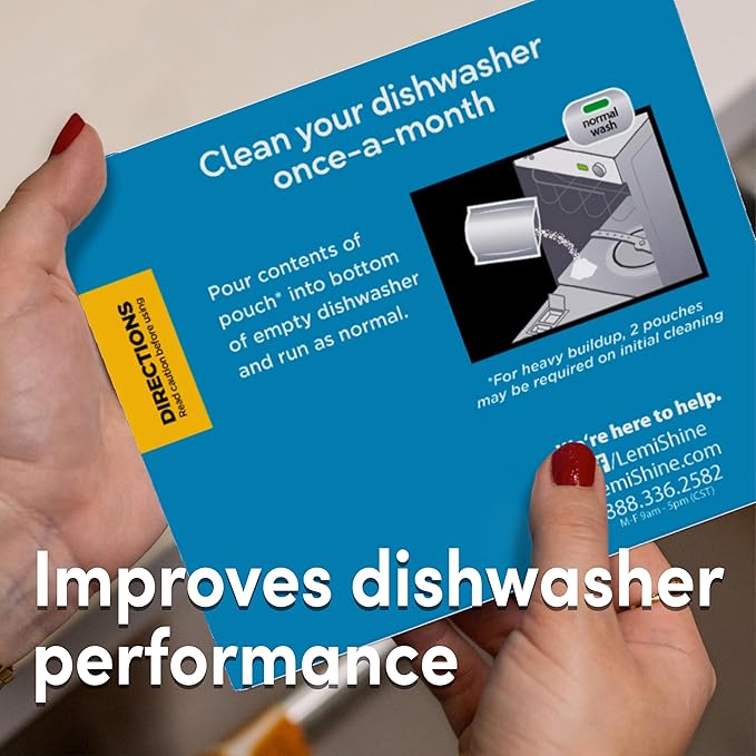 Lemi Shine Natural Dishwasher Cleaner - Hard Water Citric Acid Cleaning Powder - Lemon Scented Eco-Friendly Dishwasher Cleaner &amp Deodorizer - 14.08 oz (8 Pack)