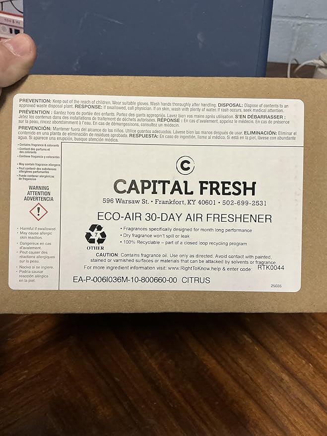 Capital Fresh Citrus Eco Air Freshener Cones 30-Day Pack of 6 Yellow Made In The USA