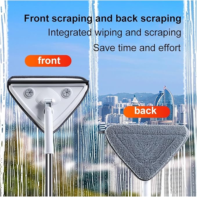 Triangle Glass Wiper Telescopic Rod Windows Cleaning Brush Window Professional Household Tool(4 cloths white 3)