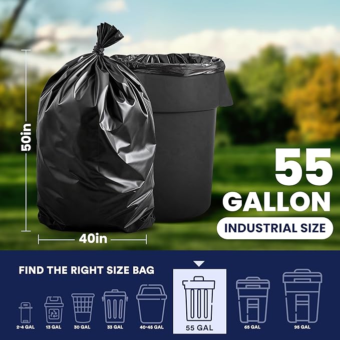 Plasticplace 55 Gallon Trash Bags │1.2 Mil │ 40 x 50 (100 Count) Black