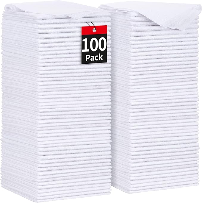 HOMERHYME White Microfiber Cleaning Cloths 100 Pack Shop Towels Rags Bulk Absorbent Lint-Free Detailing Cleaning Rags Microfiber Towels for Car Mechanic Automotive Garage Housekeeping 11.5*11.5