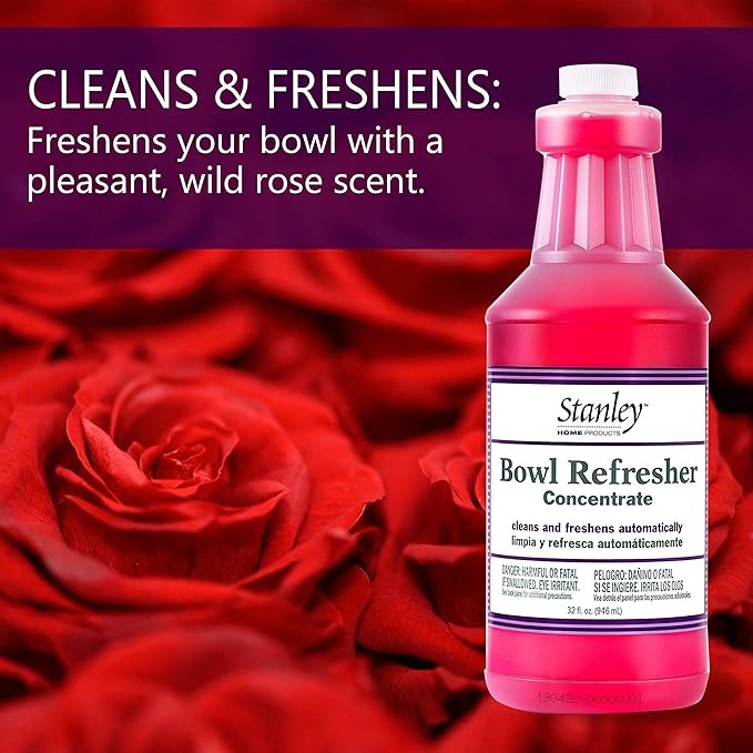 Stanley Toilet Bowl Cleaner &amp Deodorizer Concentrate 32 oz – Wild Rose Scent – Septic‑Safe Bowl Refresher – Cleans Stains &amp Residue with Each Flush (Pack of 3)
