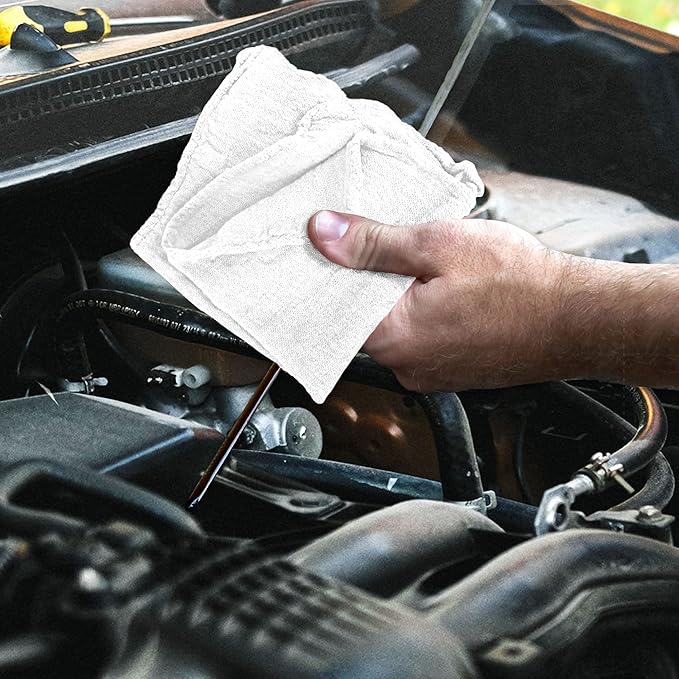 Detailer's Preference Absorbent Cotton Shop Towels Reusable Cleaning Rags for Auto Garage Home Kitchen Industrial Use Wipe Spills Grease Oil Grime Dirt &amp More 11x12 50-Pack White