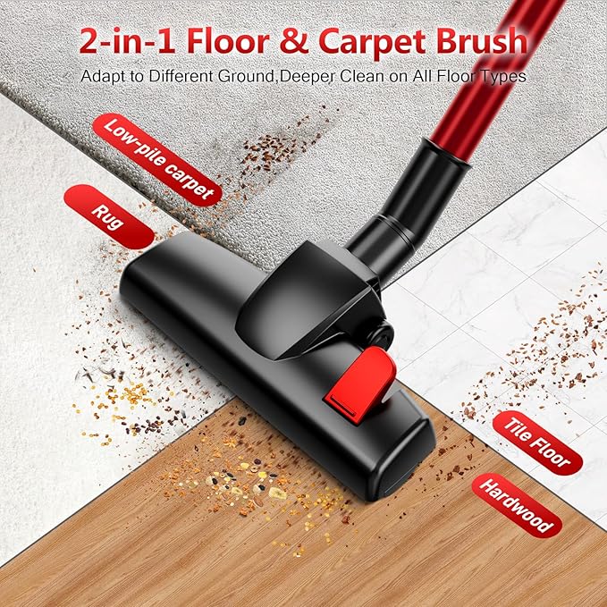 Corded Stick Vacuum Cleaner 25Kpa Powerful Stick Vacuum 2 in 1 Vacuum Cleaners1.2 L Dust Cup Corded Handheld Vacuum Pet for Hair Short-Pile Carpet Hardfloor (Red)