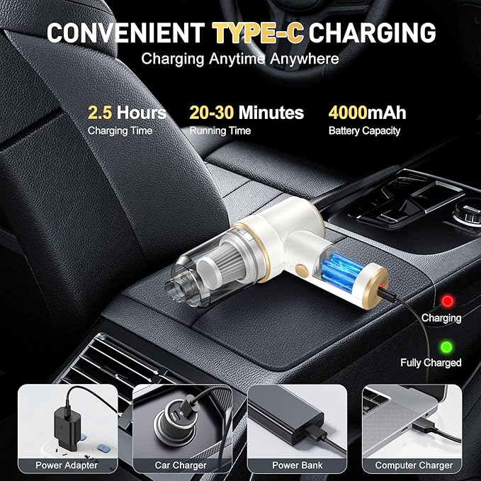 KMM Handheld Car Vacuum Cleaner 9000PA Vacuum Cleaner &amp Air Duster 120W High Power Vacuum Portable Cordless Hand Held Vacuum Rechargeable with Multi-Nozzles &amp LED Light for Home Car Offic