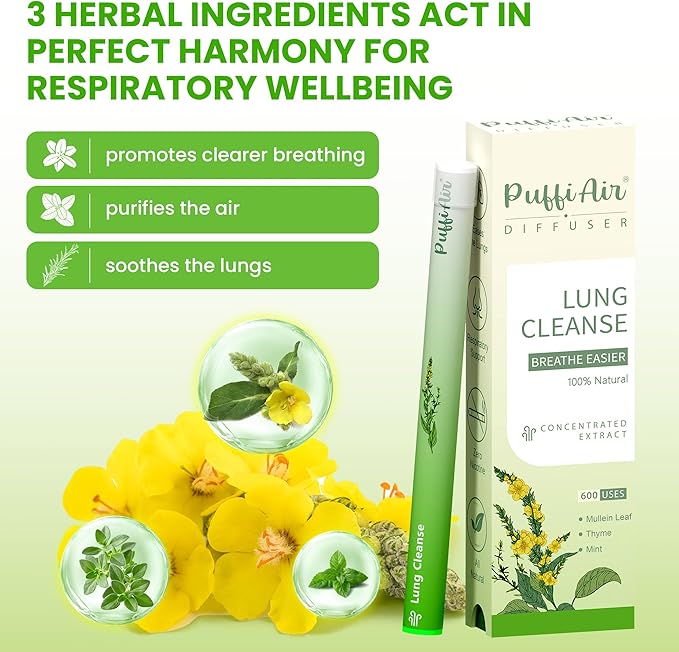Herbal Diffuser Pen Lung Cleanse Diffuser with Mullein Thyme &amp Mint for Better Breathing All Natural Swap - 600 Uses 6 Diffusers 2 Packs