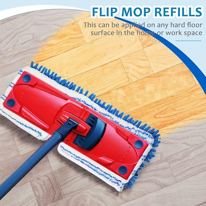 Chengu 12 Pieces Microfiber Flip Mop Refills Replacement Heads Double Sided Cleaning Pads Machine Washable Mop for Dry and Wet Kitchen Home Use