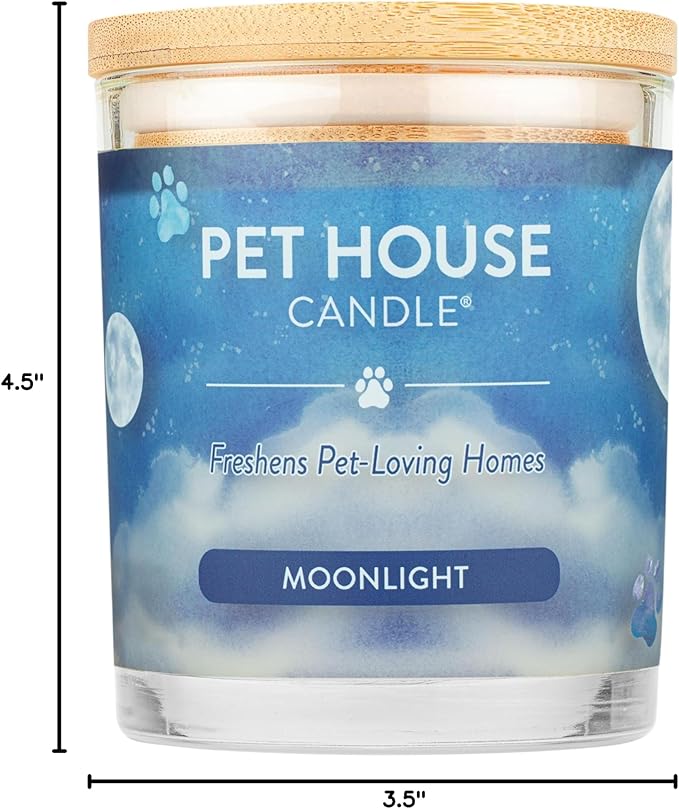 One Fur All Pet House Candle Plant-Based/Soy - Clean Burning Scented Long Lasting Pet Odor Candle for Home - Moonlight