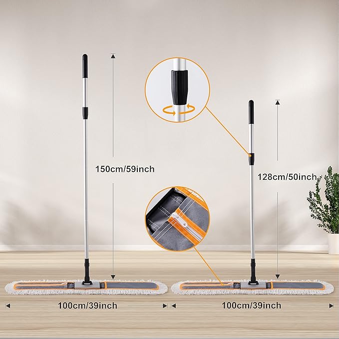36 Commercial Dust Mops for Floor Cleaning Heavy Duty Floor Duster Mop with Long Handle Hotel Gym Household Cleaning Supplies for Hardwood Tiles Marble Floors (Grey)