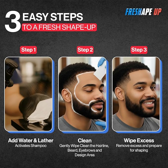 FFreshape Shampoo Infused Hairline and Beard Wipes– Disposable Shampoo Wipes for Barbers – Quick Use Hairline Wipe for Prepping Shape-Ups &amp Lineups for Barbers Stylists and Braiders (Pack Of 2)
