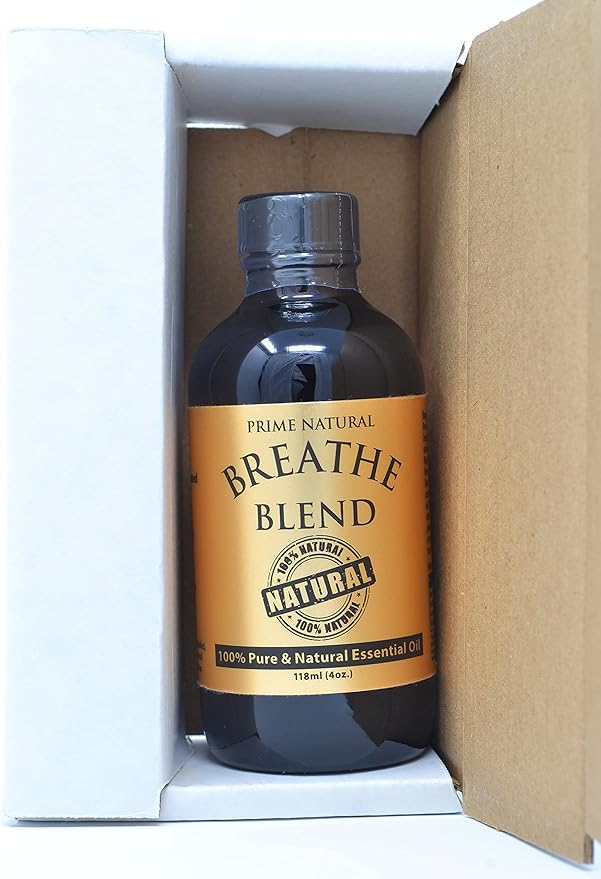Prime Natural Breathe Essential Oil Blend 4oz - Pure Undiluted Therapeutic Grade for Aromatherapy Scents &amp Diffuser - Sinus Relief Allergy Congestion Cold Cough Headache