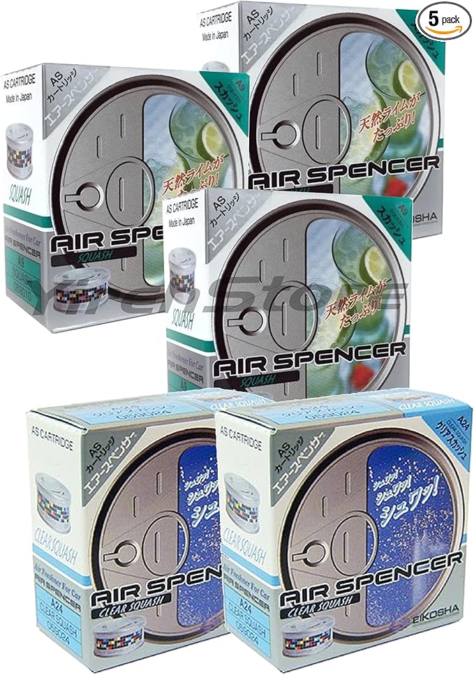 Air Spencer Cartridge 3x Squash (A9) and 2x Clear Squash (A24) scent Heavy Duty Last Long JDM Eikosha Japan Car Air Freshener