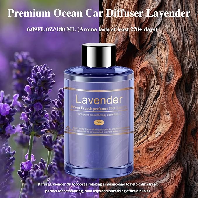 Car Air Freshener Refill for Men &amp Women 6.09 FL OZ /180ML-9 Month Lavender Scent Essential Oil Perfume Essential Oil Made of Natural Plant Extracts Compatible with Car Diffusers for Home/Office