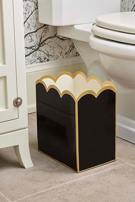 Jaye's Studio Decorative Trash Can Taupe &amp Gold Waste Basket Magazine Holder Metal Bathroom Wastebasket for Gold Office Decor &amp Gold Bedroom Decor Scallop Basket Small Waste Bin 7”x10”x7.