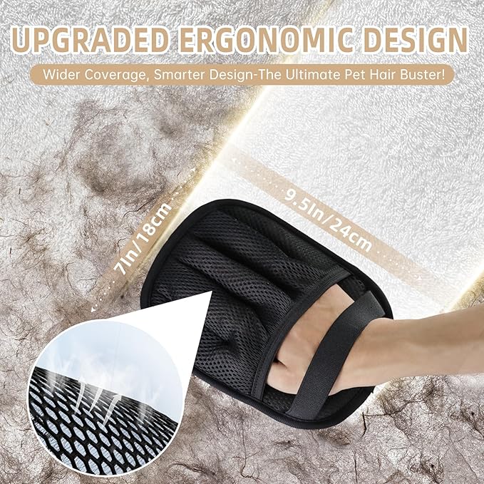 2 PCS Pet Hair Removal Glove for Cats &amp Dogs Newly Pro Five-Finger Electrostatic Pet Hair Remover Gloves Magic Brush Pet Hair Removal Tool (Black L)