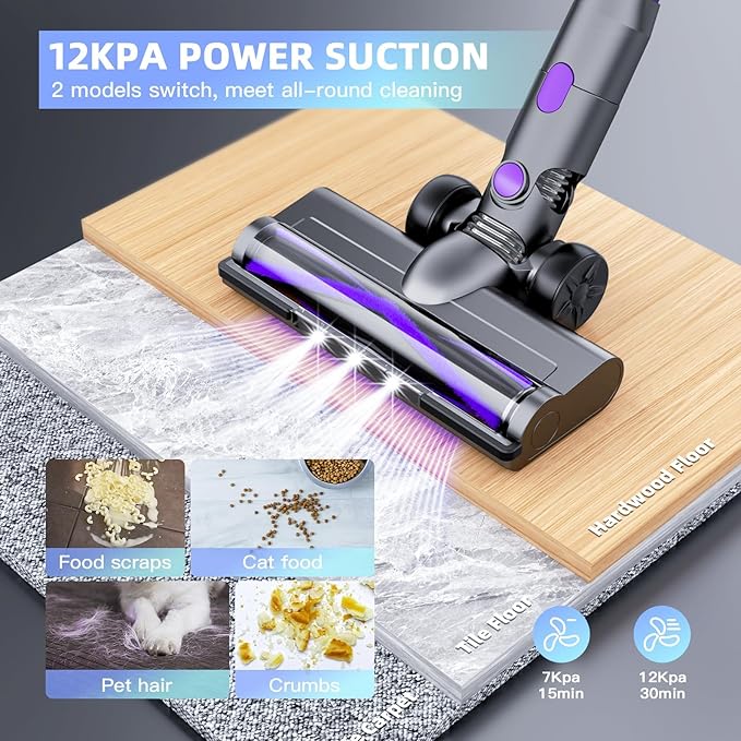Cordless Vacuum Cleaner for Home Lightweight Stick Vacuum Cordless Rechargeable with Power Suction Up to 35 Mins Runtime Hardwood Floor Vacuum for Pet Hair Carpets Tile(Purple)