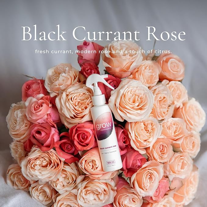 Grow Fragrance Scented Fabric and Room Air Freshener Spray - Certified Non-Toxic 100% Plant-Based Essential Oils - 5 oz (Lavender Blossom + Black Currant Rose 2-Count)