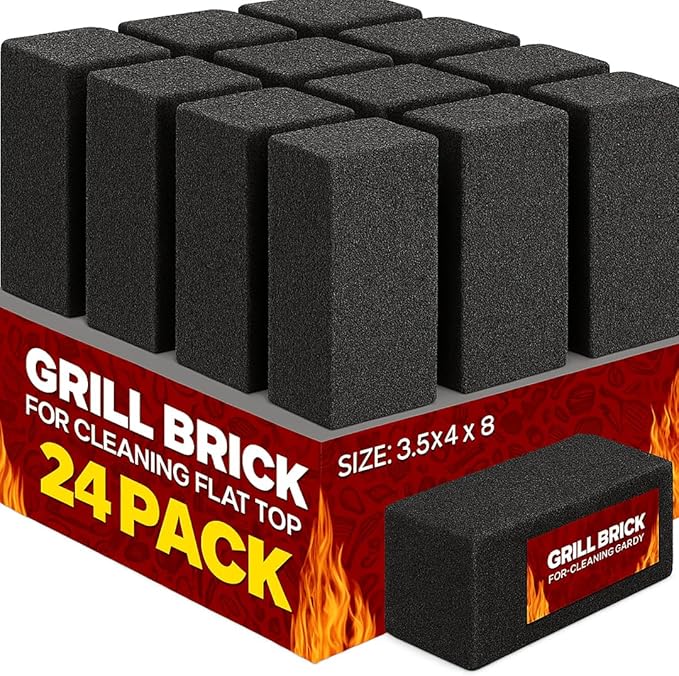 Commercial Grade Heavy Duty Grill Cleaning Brick Bulk 24 Pack. Pumice Stone Cleaner Tool Cleans and Sanitizes Restaurant Flat Top Grills or Griddles Effectively Without Harsh Chemicals or Abrasives