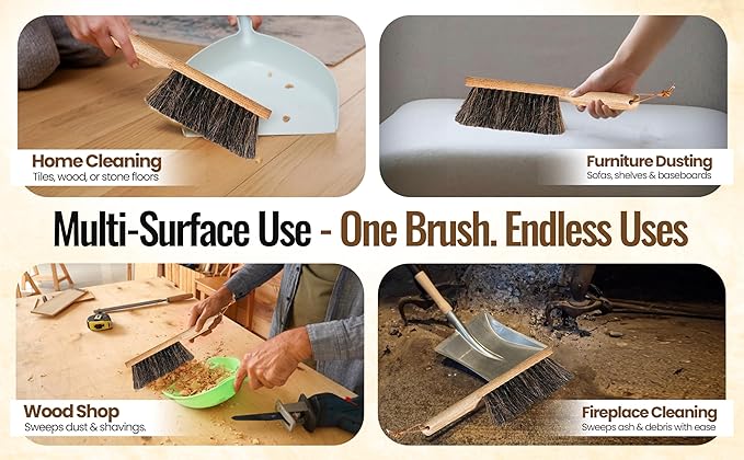 Dustpan Bench Woodworking Brush-USA 13 inch Horsehair Brushes are Used for Counter Furniture Drafting Patio Fireplace Cleaning Shop Brush Leather Tie Woodworking Tool &amp Accessories