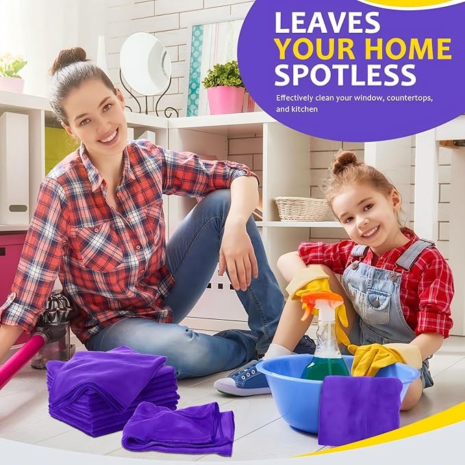 Nuenen Microfiber Cleaning Cloths for Cars 16 x 16 Inch Ultra Absorbent Car Towels Drying Reusable Cleaning Supplies House Kitchen Window Microfiber Towel(Purple120 Pcs)