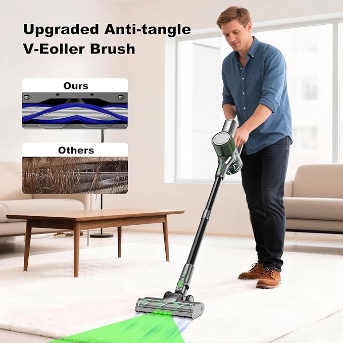 Cordless Stick Vacuum Cleaner - Lightweight Handheld Vacuum with Self Standing Removable Battery with 45min Running Time Anti-tangle Wireless Vacuum for Home Pet Hair/Hardwood Floor/Carpet GB