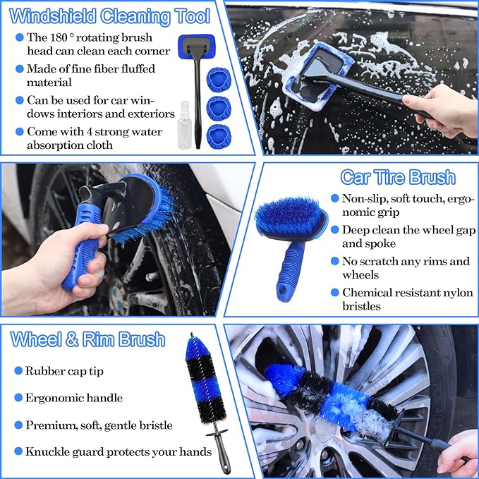 26Pcs Car Detailing Brush Set Car Detailing Kit Car Detailing Brushes Car Cleaning Kit Car Windshield Cleaning Tool Professional Car Care kit - Car Wash Brush kit for Interior Exterior Wheels