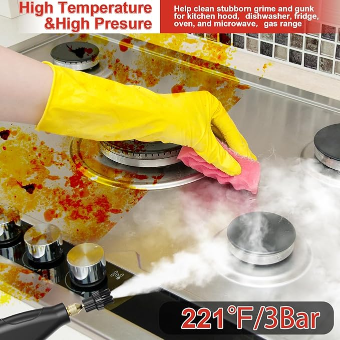 Steam Cleaner for Home 15s Heat-Up 1.2L Water Tank 6-Level Adjustable Handle Handheld Steam Cleaner for Car Detailing Dirt Furniture Couch Floor Tile Bathroom Bed Bugs 9Pcs Accessories