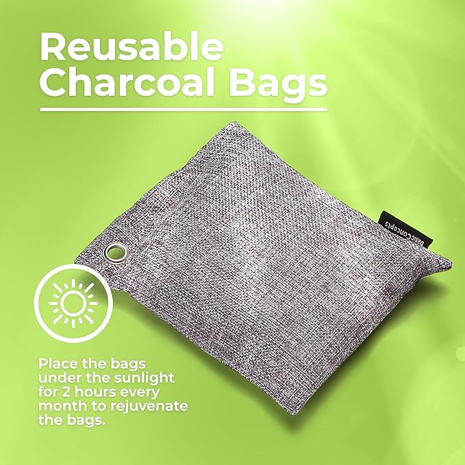 Nature Fresh Charcoal Bags Odor Absorber (Large 12 Pack 200g each) Reduce Odors Naturally with Bamboo Charcoal Air Purifying Bags for Car Home Closet Shoe Deodorizer Eliminator Freshener Remover