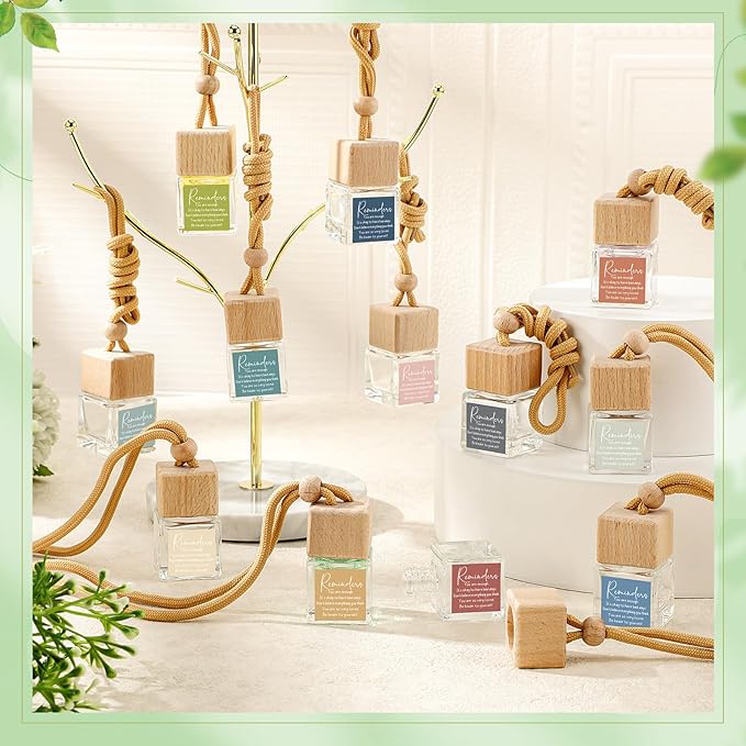 24 Pcs Employee Appreciation Gifts Bulk Empty Glass Essential Oil Diffuser Car Air Freshener Diffuser Hanging Ornament for Coworkers Office Staff