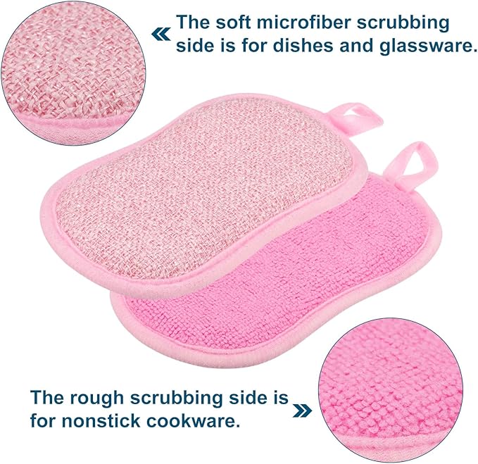 uxcell 10 Pcs Non Scratch Microfiber Kitchen Dish Sponge Scrubbers Pink 16 x 9 cm / 6.3 x 3.5 inch(L x W)
