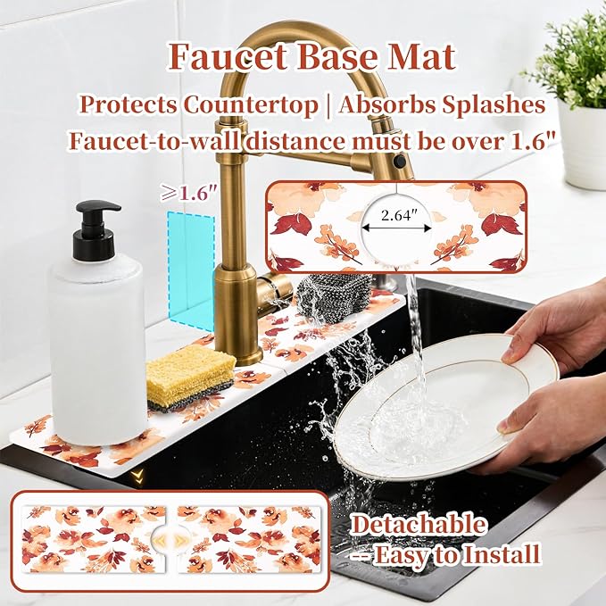 3 PCS Stone Dish Drying Mat for Kitchen Counter Quick Dry Foldable Stone Dishes Mats Water Absorbing Diatomaceous Earth Drying Organizer for Dishes Bottles Cups and Tableware (Orange)