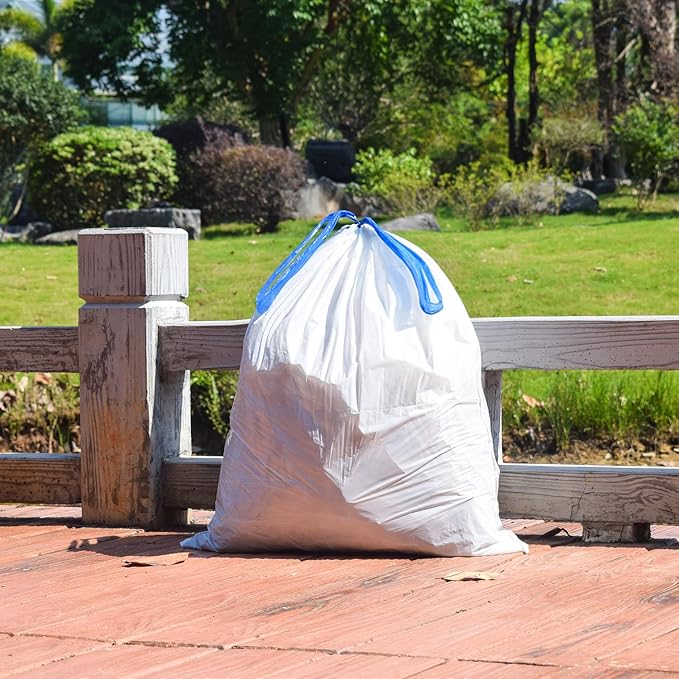 300 Count Tall Kitchen Drawstring Trash Bags 13 Gallon 100% Post-Consumer Recycled Commercial Garbage Bags GRS Compliant Unscented White