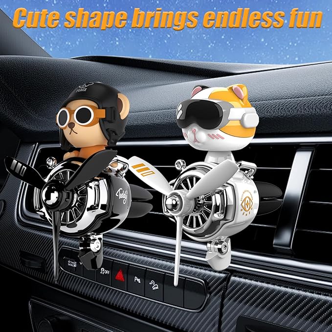 2Pcs Car Air Fresheners Cute Bear Pilot Automotive Air Outlet Creative Car Perfume Diffuser Automotive Accessories Air Vent Decoration with 8 Fragrant Tablets (Silver 3+Black 4)