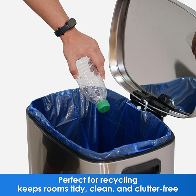 13 Gallon Recycling Trash Bags Unscented 200 Count Drawstring Tall Kitchen Garbage Bags Pre-Separated Ultra Strong Leakproof Sturdy Translucent Blue