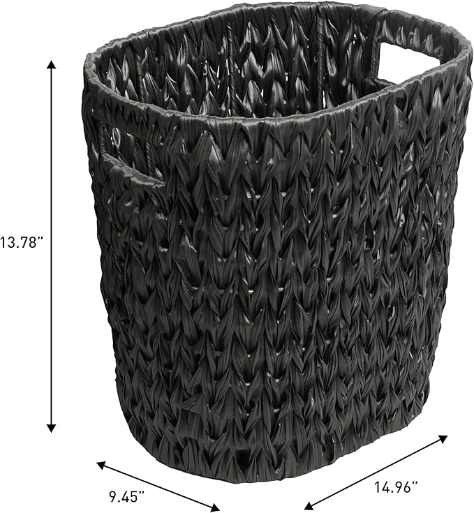 happimess HPM1407C-SET2 Maple Contemporary Farmhouse Resin 4.5-Gallon Tapered Oval Wicker Watebasket with Handles Black (Set of 2)