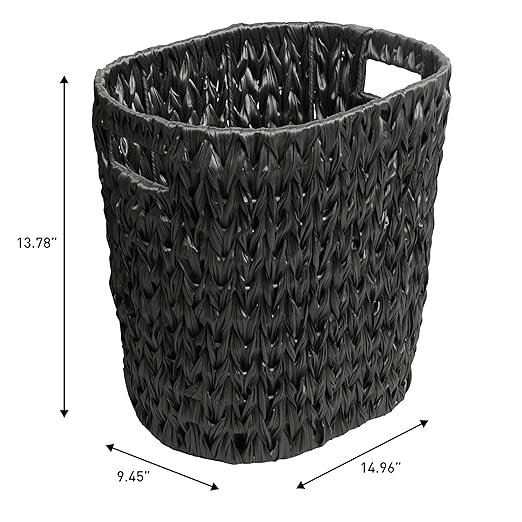 Eyely MPH1407C-SET2 Beech Contemporary Farmhouse Resin 4.5-Gallon Tapered Oval Wicker Watebasket with Handles for Kitchen Office Bathroom Bedroom Dorm Black (Set of 2)