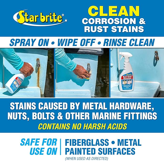 STAR BRITE Rust Stain Remover Spray - Instantly Dissolve Corrosion Stains on Fiberglass Vinyl Fabric &amp Painted Surfaces - Also Removes Sprinkler Stains &amp Mold &amp Mildew Stain Remover + Cl