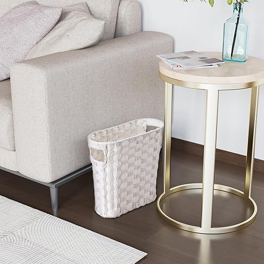Wicker Waste Basket with Built-in Handles Multifunctional Mini Basket for Home and Office Compact Design and Durable Construction with Fine Artisanal Craftsmanship (White)