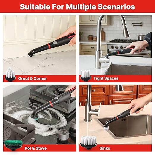 Shop-Vac Electric Spin Scrubber with 2000RPM Motor 90Min Long Runtime with 5 Replaceable Head LED Display and IPX6 Waterproof Cordless Electric Scrubber for Cleaning Grout Tile Bathroom Kitchen